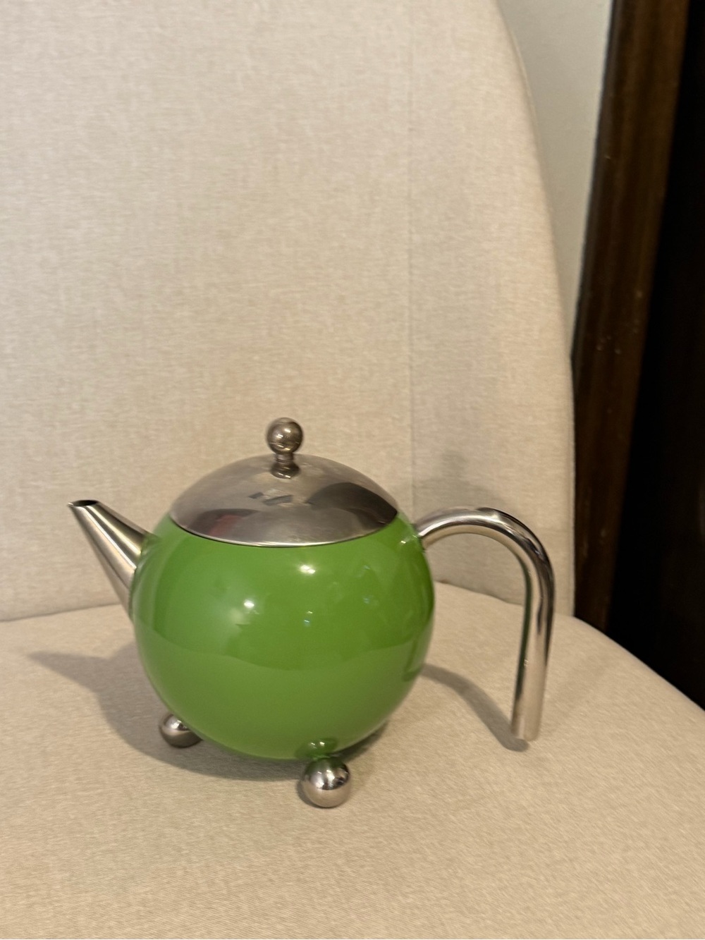 Painted Ladies Green Round Teapot with Stainless Accents
